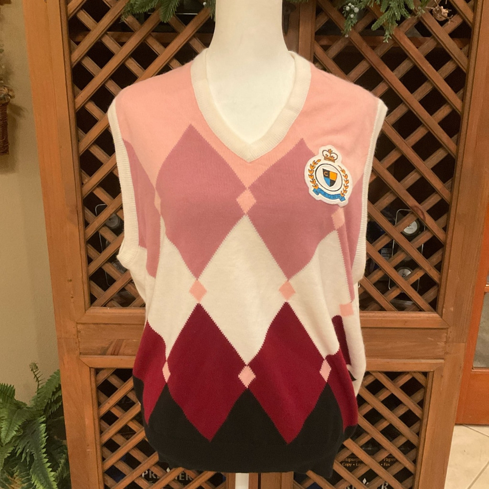 Vintage Argyle La Mode Du Golf Sweater Cashmerlon Large Vest Preppy